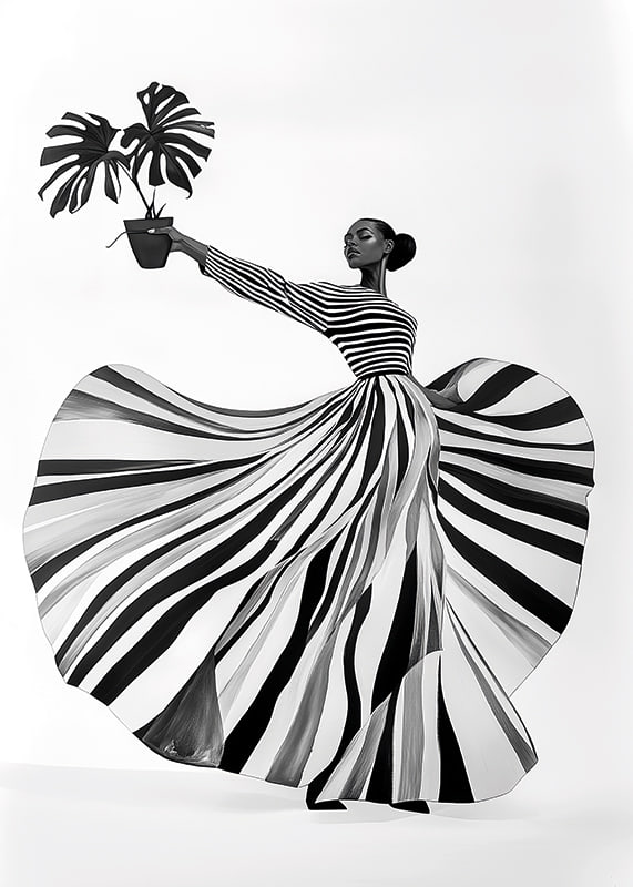 Black and white patterned elegance meets botanical flair-12