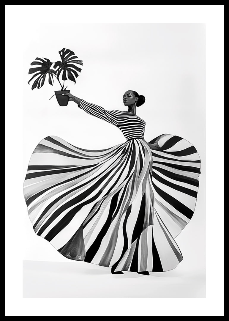 Black and white patterned elegance meets botanical flair-12
