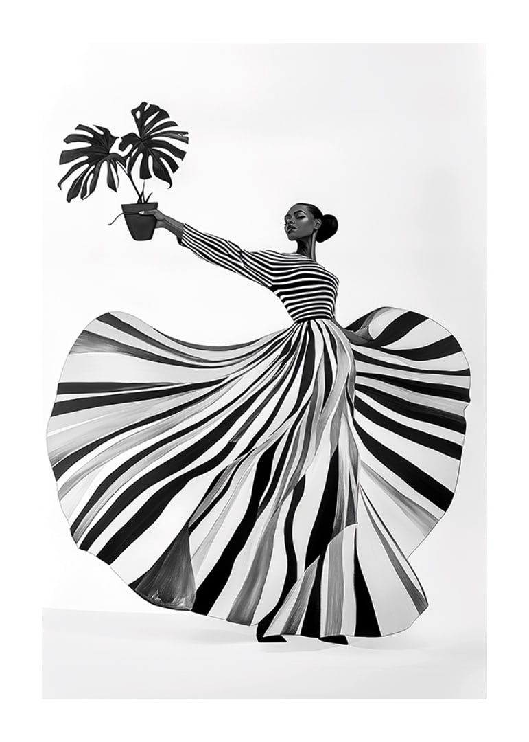 Black and white patterned elegance meets botanical flair-12
