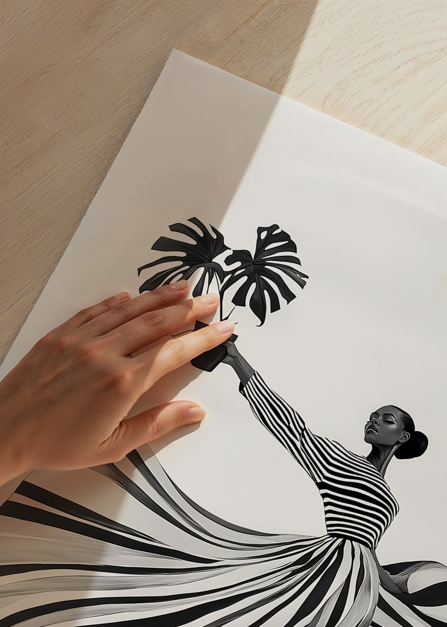 Black and white patterned elegance meets botanical flair-12