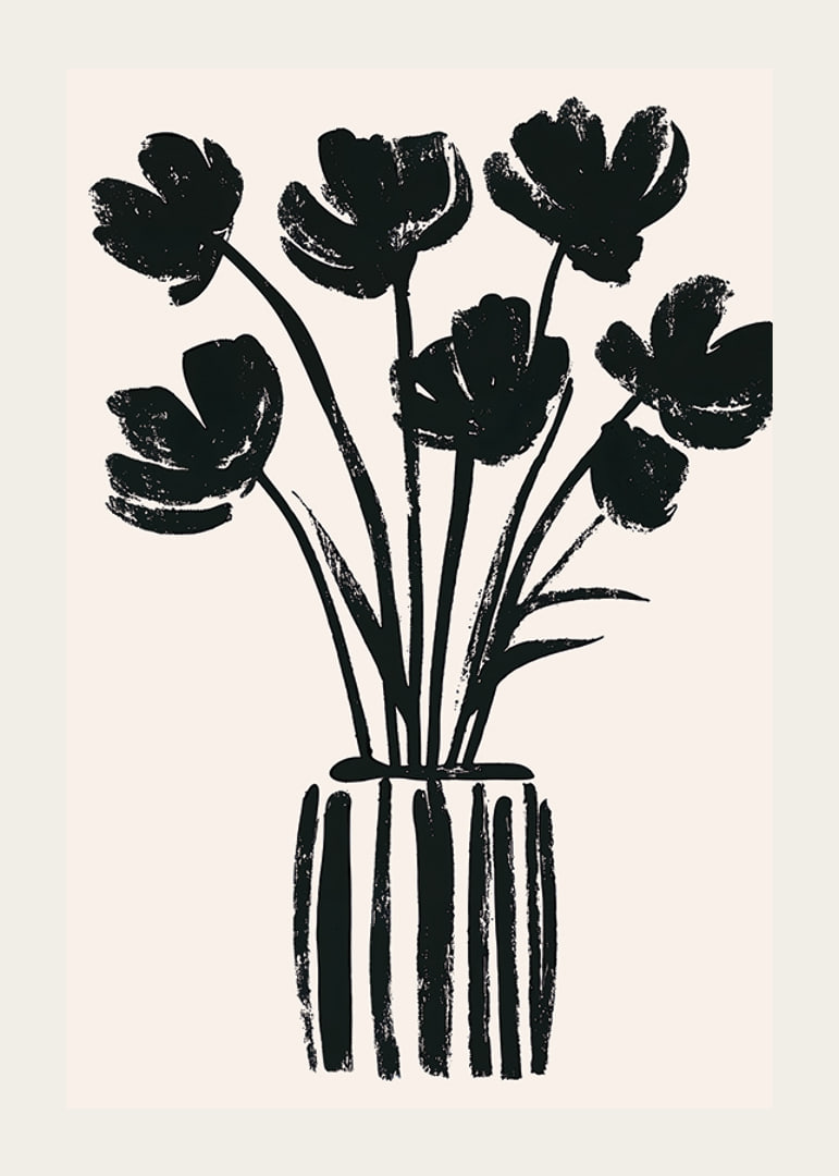 Black flowers in a vase create a harmonious silhouette-12
