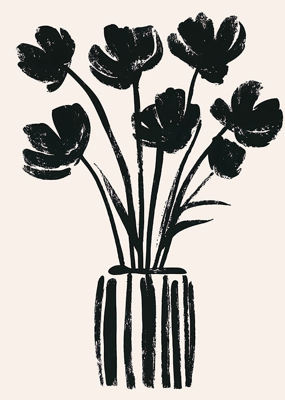 Black flowers in a vase create a harmonious silhouette-12