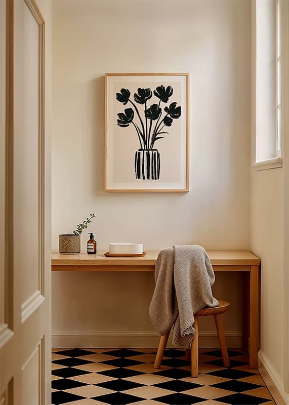 Black flowers in a vase create a harmonious silhouette-12