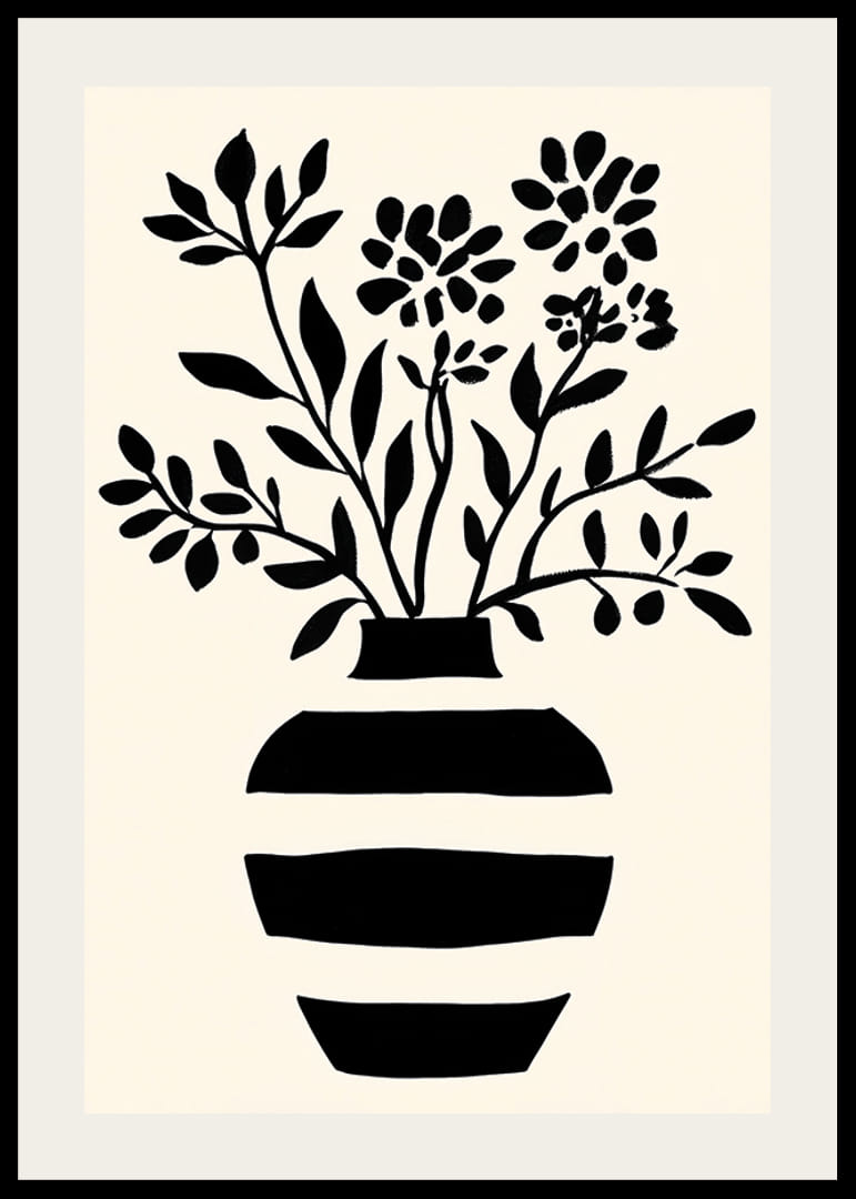 Elegantná silueta kvetov v čiernobielej váze-12