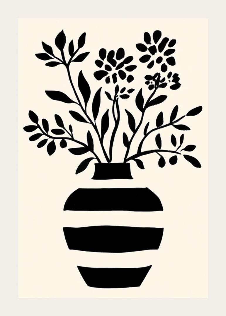Elegantná silueta kvetov v čiernobielej váze-12