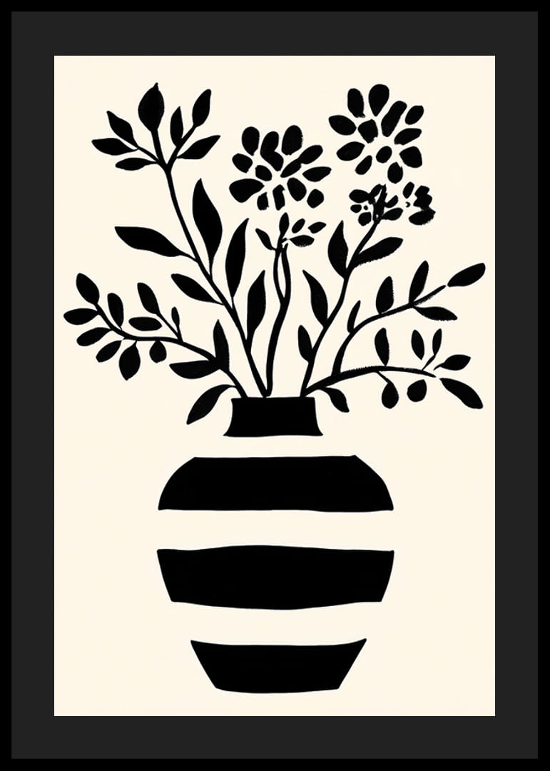 Elegantná silueta kvetov v čiernobielej váze-12