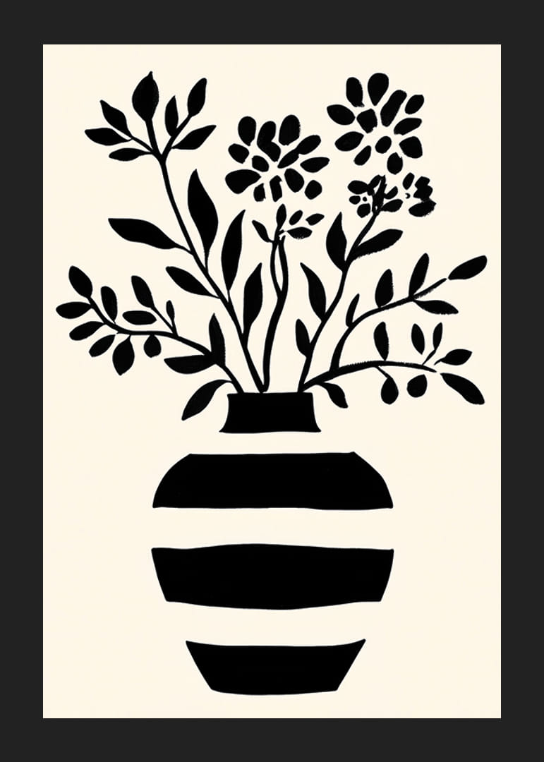 Elegantná silueta kvetov v čiernobielej váze-12