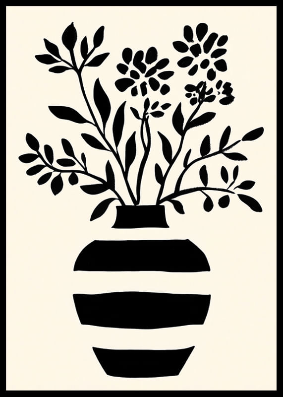 En elegant silhuet af blomster i en sort og hvid vase-12