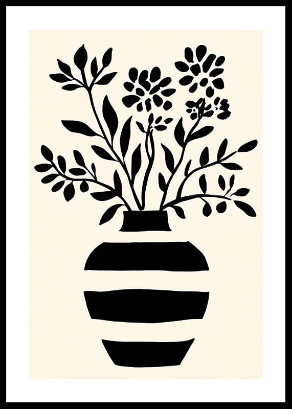 En elegant silhuet af blomster i en sort og hvid vase-12