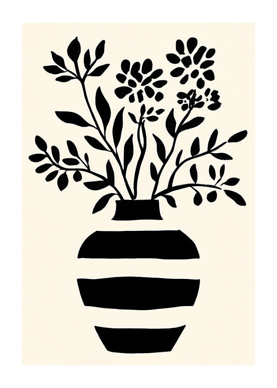 En elegant silhuet af blomster i en sort og hvid vase-12