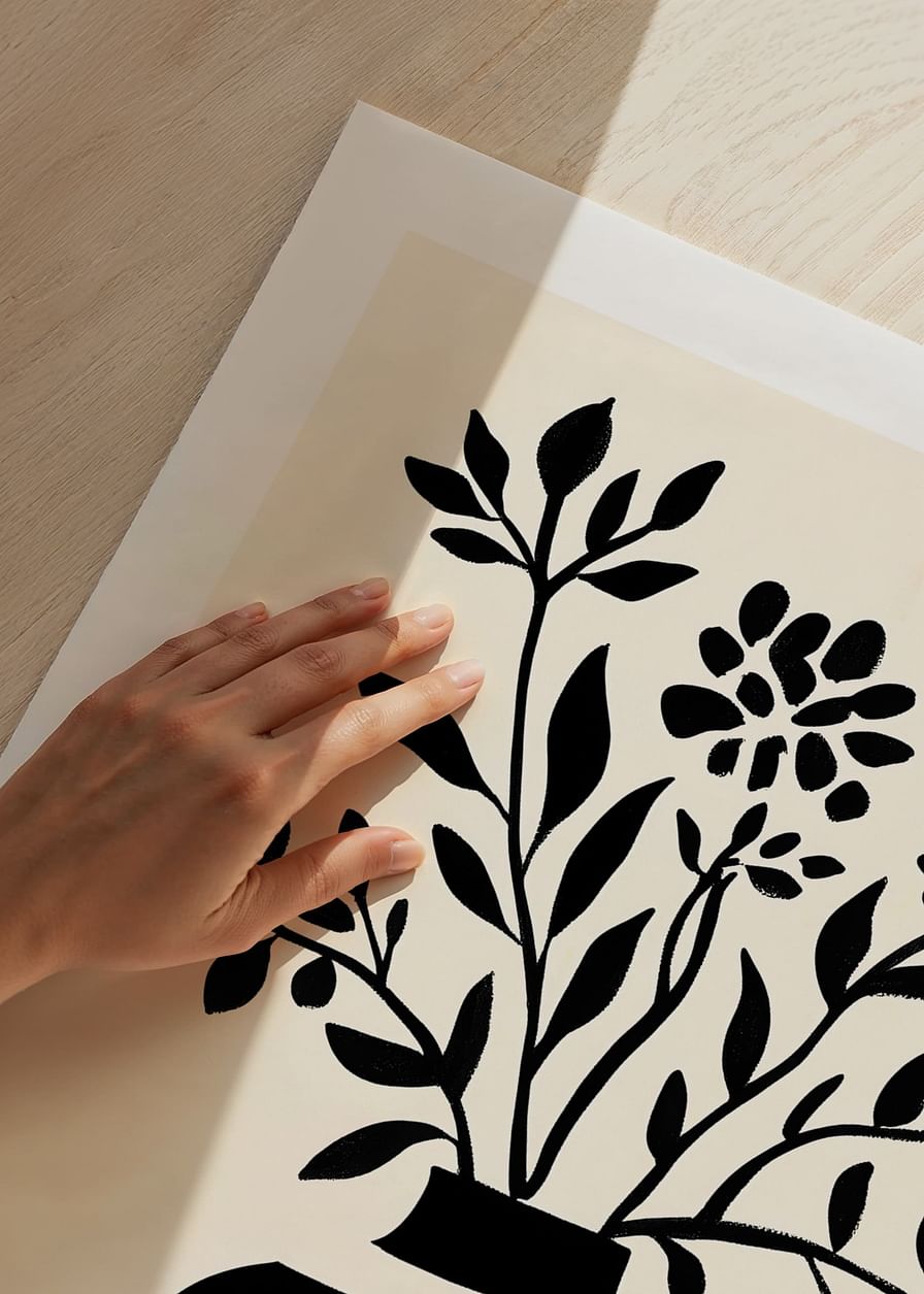 En elegant silhuet af blomster i en sort og hvid vase-12