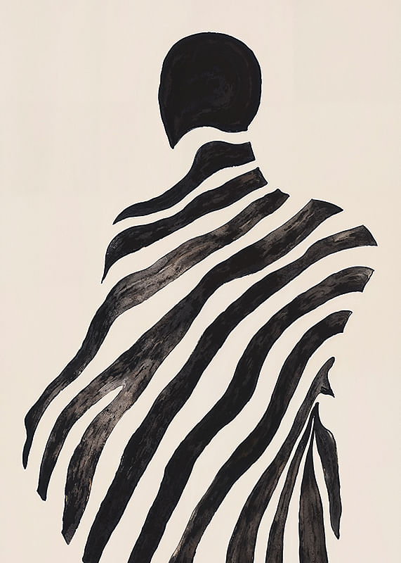 Une silhouette mystérieuse capturée dans des rayures noires ondulantes-12