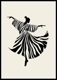 Tanssijan siluetti aaltoilevilla, mustavalkoisilla raidoilla-2