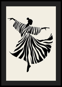 Tanssijan siluetti aaltoilevilla, mustavalkoisilla raidoilla-4
