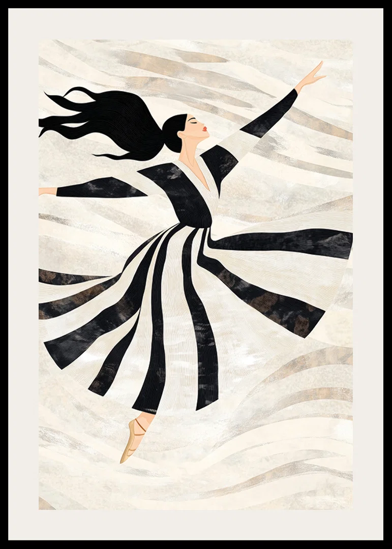 A dancer floats gracefully in black and white swirls-12