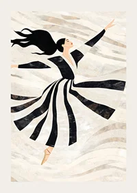 A dancer floats gracefully in black and white swirls-3