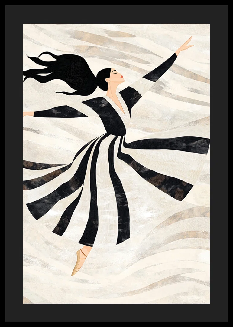 A dancer floats gracefully in black and white swirls-12