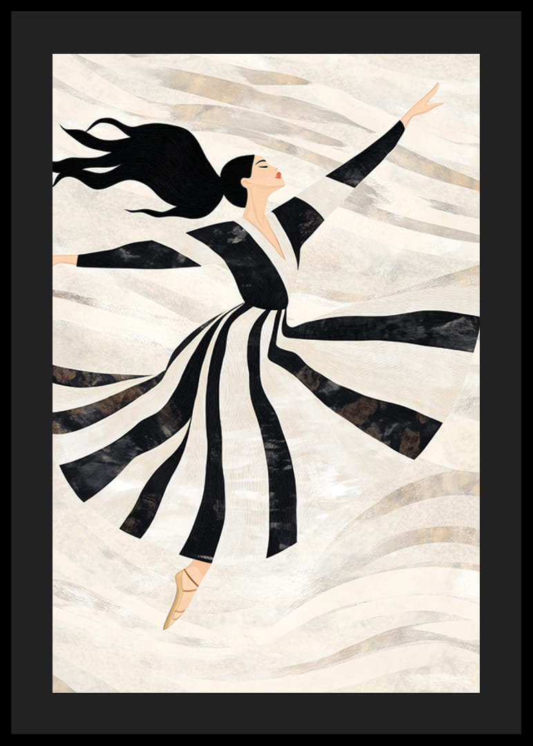 En dansös svävar graciöst i svartvita virvlar-12