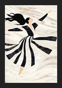 A dancer floats gracefully in black and white swirls-5