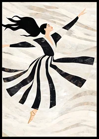 A dancer floats gracefully in black and white swirls-6