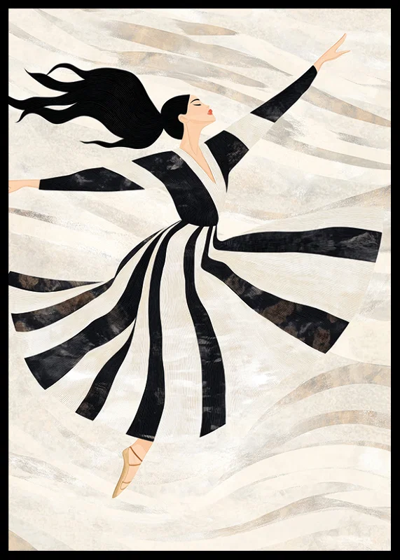 A dancer floats gracefully in black and white swirls-12