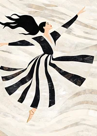 A dancer floats gracefully in black and white swirls-7