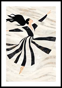 A dancer floats gracefully in black and white swirls-0