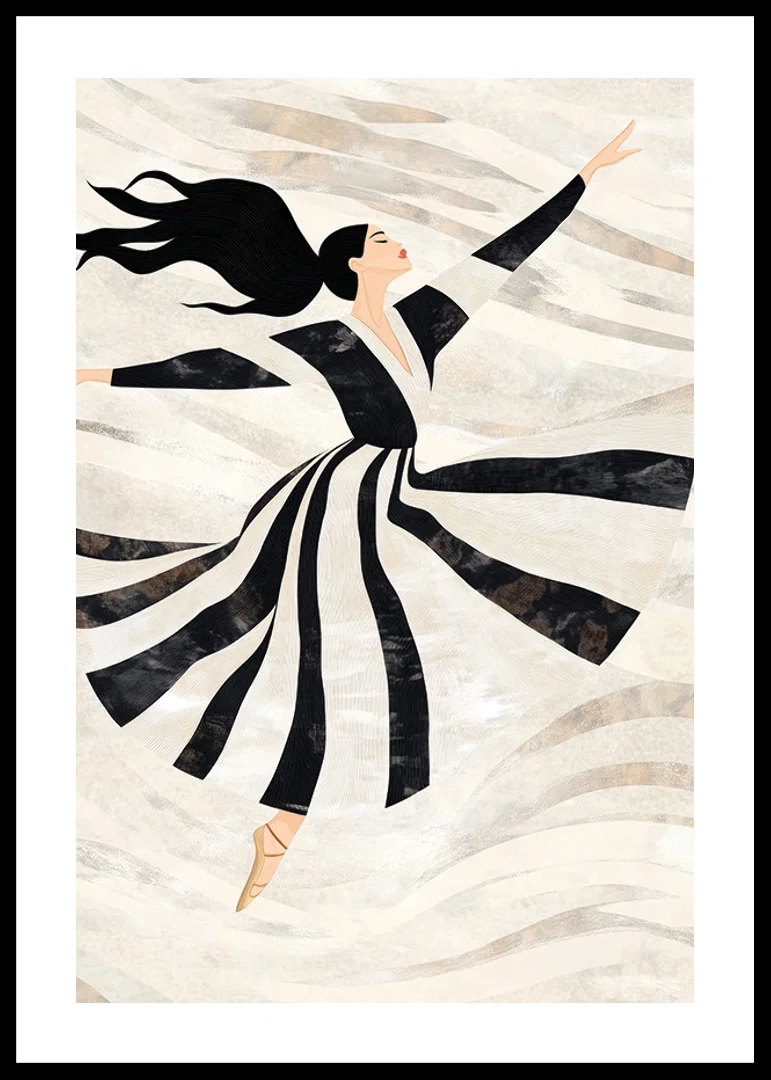 A dancer floats gracefully in black and white swirls-12