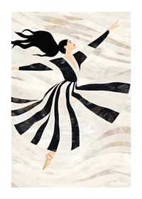 A dancer floats gracefully in black and white swirls-1