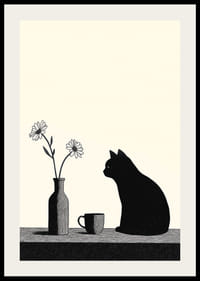 La silueta de un gato añade misterio y encanto a esta escena minimalista.-2