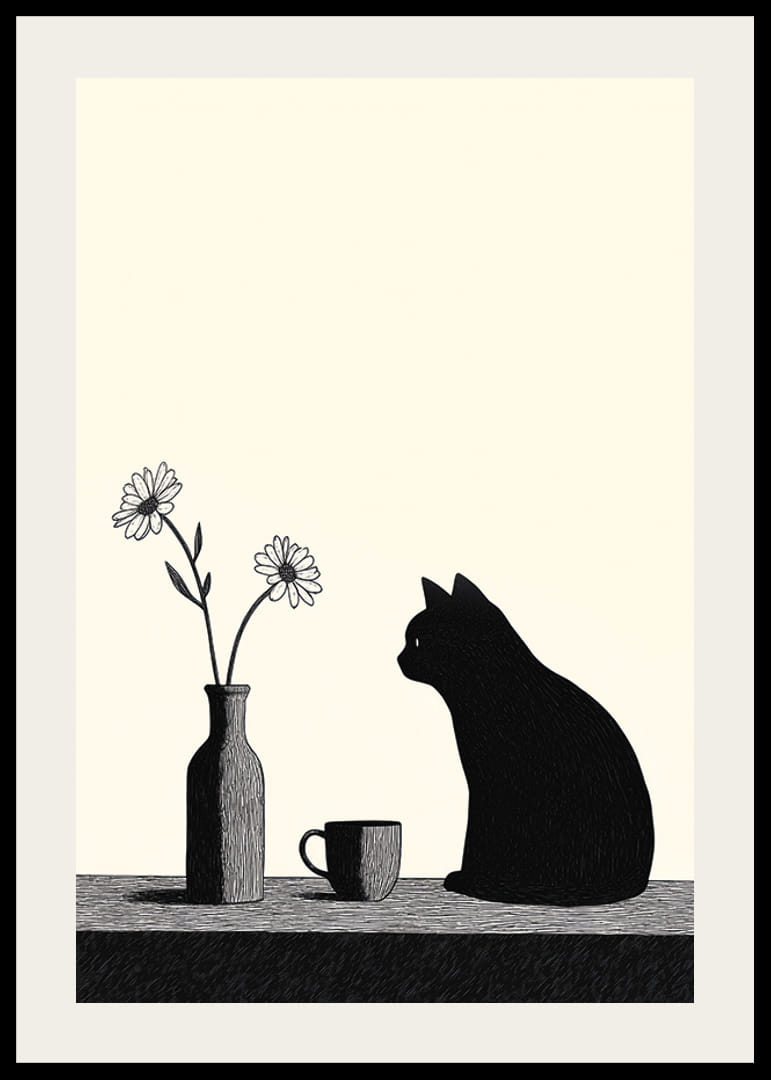 La silueta de un gato añade misterio y encanto a esta escena minimalista.-12