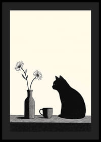 La silueta de un gato añade misterio y encanto a esta escena minimalista.-4