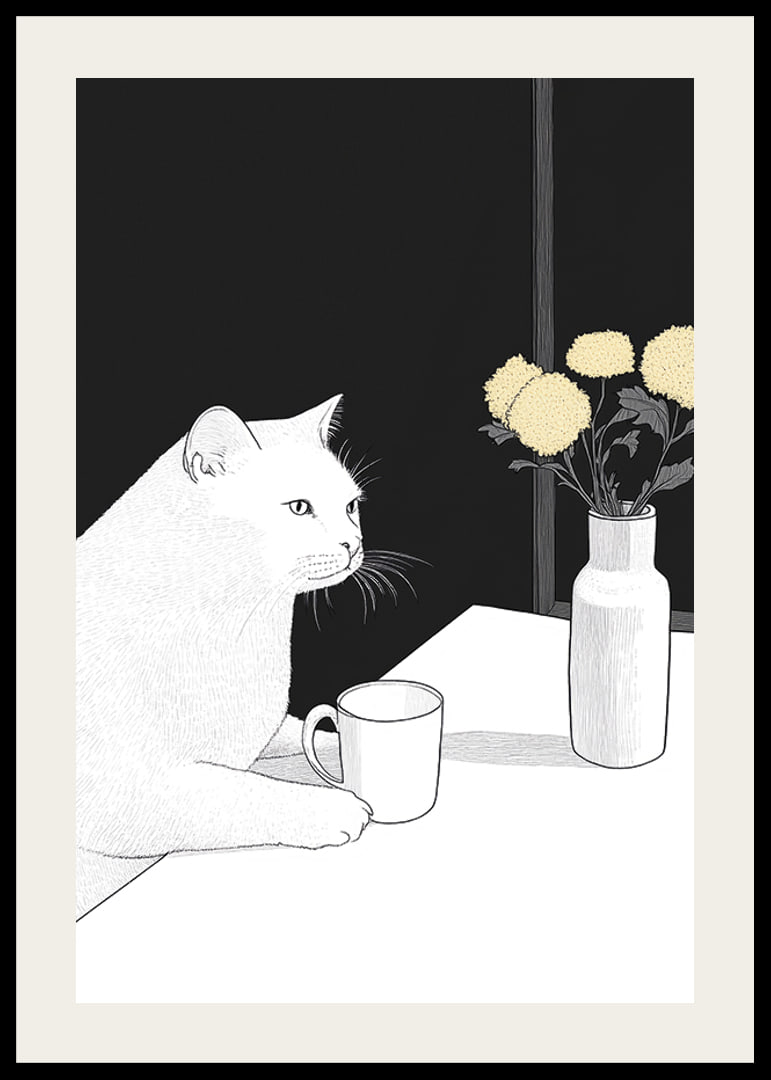 Un gatto e dei fiori in armoniosa semplicità-12