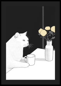 En katt och blommor i harmonisk enkelhet-4