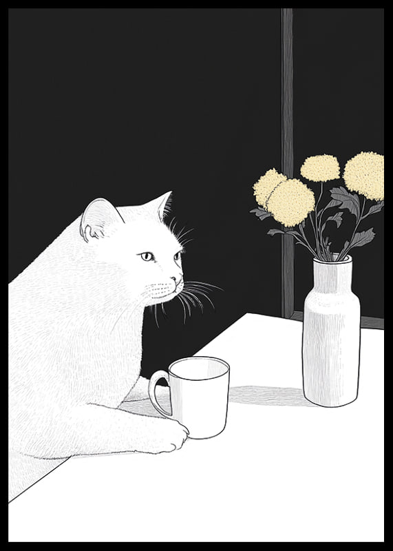 Un gatto e dei fiori in armoniosa semplicità-12