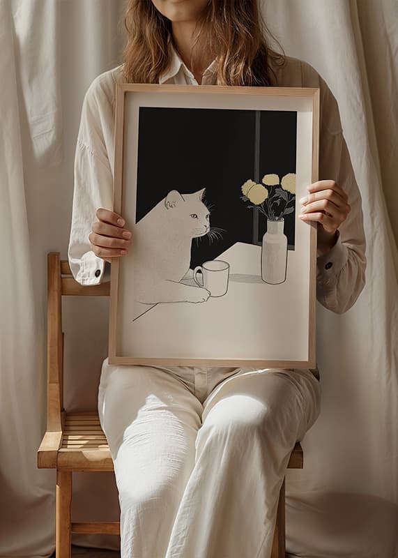 Un gatto e dei fiori in armoniosa semplicità-12