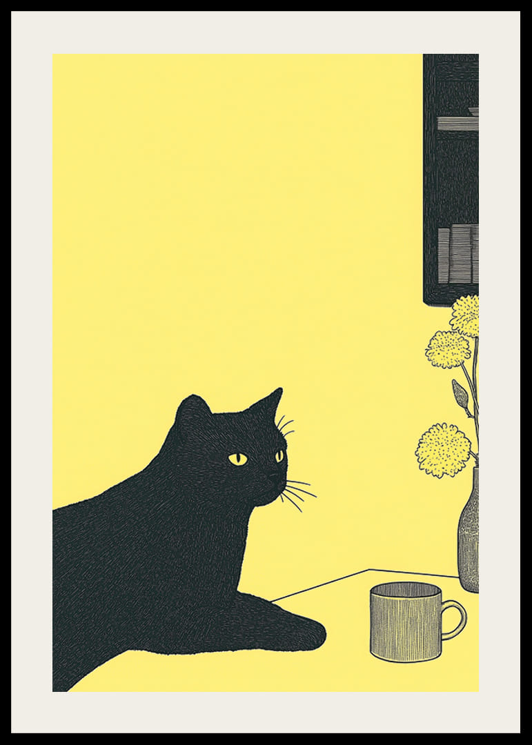 En stilren katt i ett gult rum ger en lugn atmosfär-12