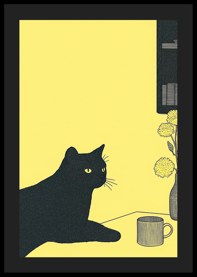 Un gatto elegante in una stanza gialla crea un'atmosfera tranquilla-12