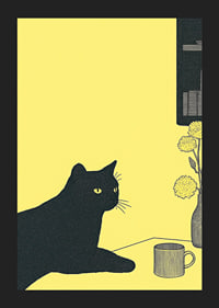 Un gatto elegante in una stanza gialla crea un'atmosfera tranquilla-5