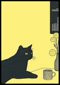 Un gatto elegante in una stanza gialla crea un'atmosfera tranquilla-6