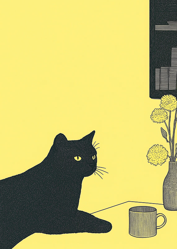 Un gatto elegante in una stanza gialla crea un'atmosfera tranquilla-12