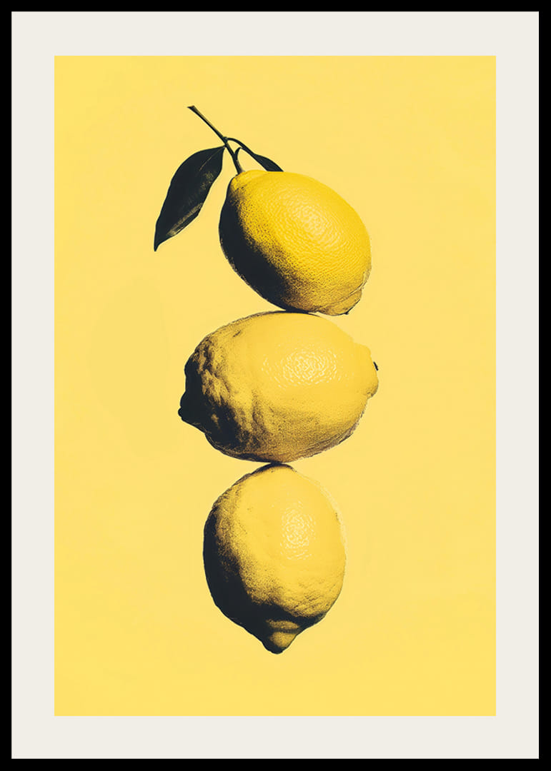 Tre eleganta citroner på en solgul bakgrund som sprider energi-12