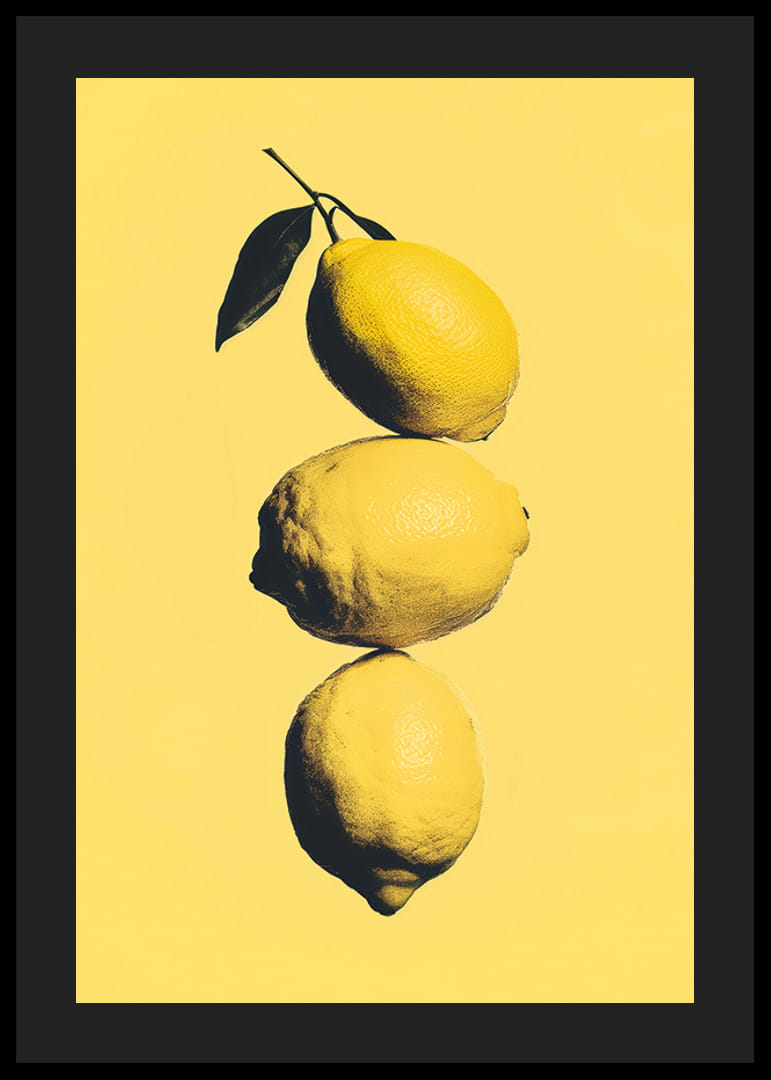 Tre eleganta citroner på en solgul bakgrund som sprider energi-12