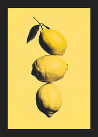 Tre eleganta citroner på en solgul bakgrund som sprider energi-5