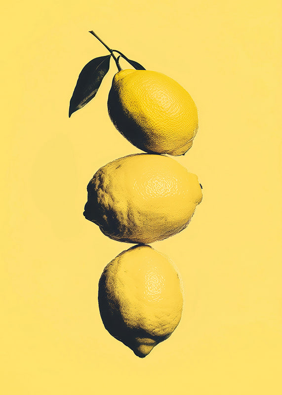 Three elegant lemons on a sunny yellow background that radiates energy-12