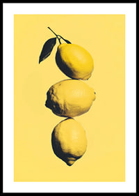 Three elegant lemons on a sunny yellow background that radiates energy-0