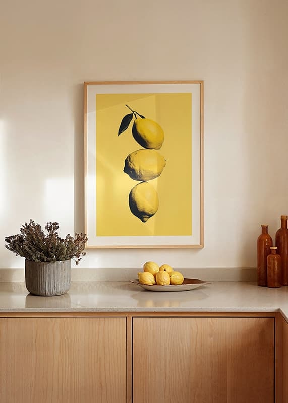Three elegant lemons on a sunny yellow background that radiates energy-12