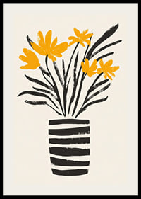 Yellow flowers in a stylish striped vase spread joy-2