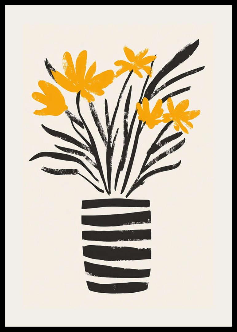 Yellow flowers in a stylish striped vase spread joy-12