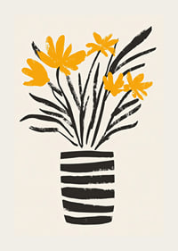 Yellow flowers in a stylish striped vase spread joy-3